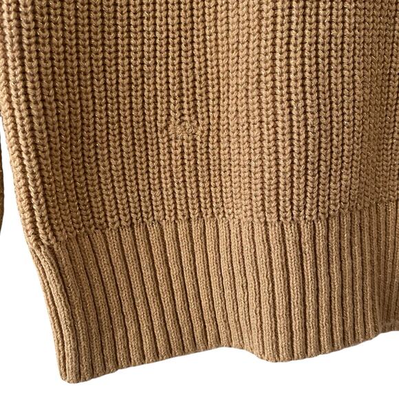 LIGHT FLAW BELLE BY KIM GRAVEL Turtleneck Holiday Sweater Tan Metallic Gold XS - Picture 2 of 6